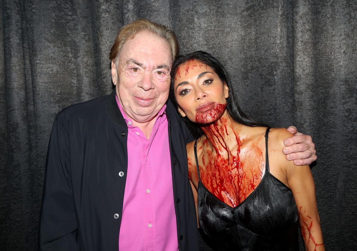 Andrew Lloyd Webber and Nicole Scherzinger backstage during the opening night of "Sunset BLVD" at St James Theater on October 20, 2024 in New York City. (Photo by Bruce Glikas/WireImage)