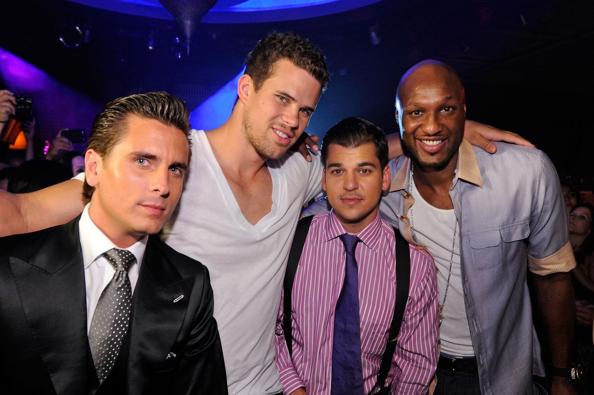 LAS VEGAS, NV - JULY 23:  (L-R) Scott Disick, Kris Humphries, Robert Kardashian Jr and Lamar Odom attend Kris Humphries's bachelor party at the Lavo Restaurant & Nightclub at The Palazzo on July 23, 2011 in Las Vegas, Nevada.  (Photo by David Becker/WireImage) 