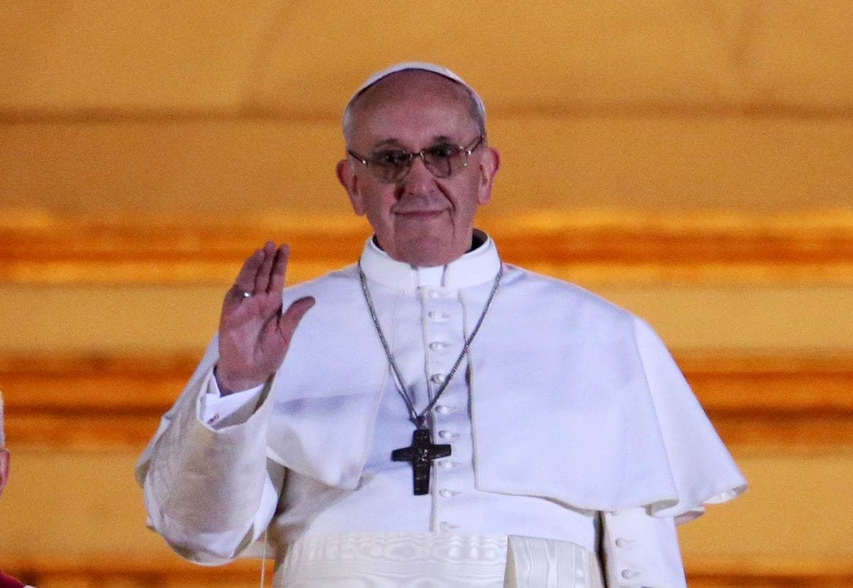 Pope Francis in his first hours after being elected as the head of the Catholic Church on March 13, 2013.