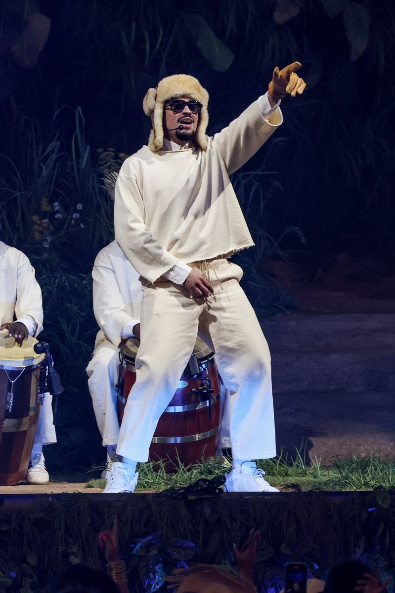  Bad Bunny performs onstage during Night One of Bad Bunny: "No Me Quiero Ir De Aqui" Residencia En El Choli at Coliseo de Puerto Rico JosÃ© Miguel Agrelot on July 11, 2025 in San Juan, Puerto Rico. (Photo by Kevin Mazur/Getty Images)
