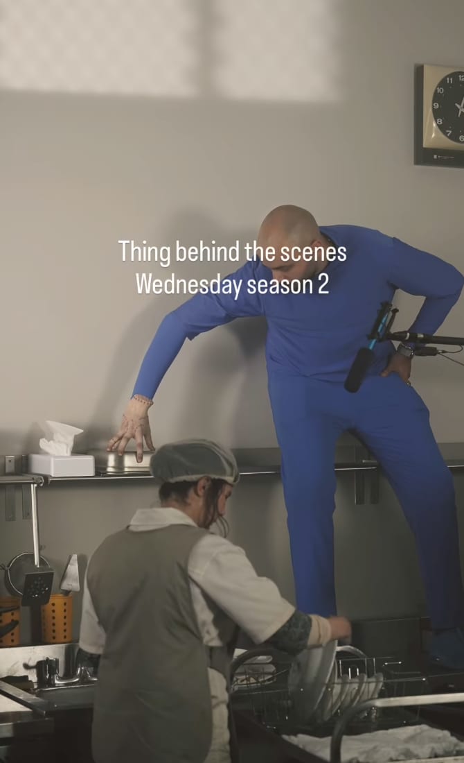 'Wednesday S2' BTS: The unexpectedly physical job Victor Dorobantu goes through to make "Thing" feel real