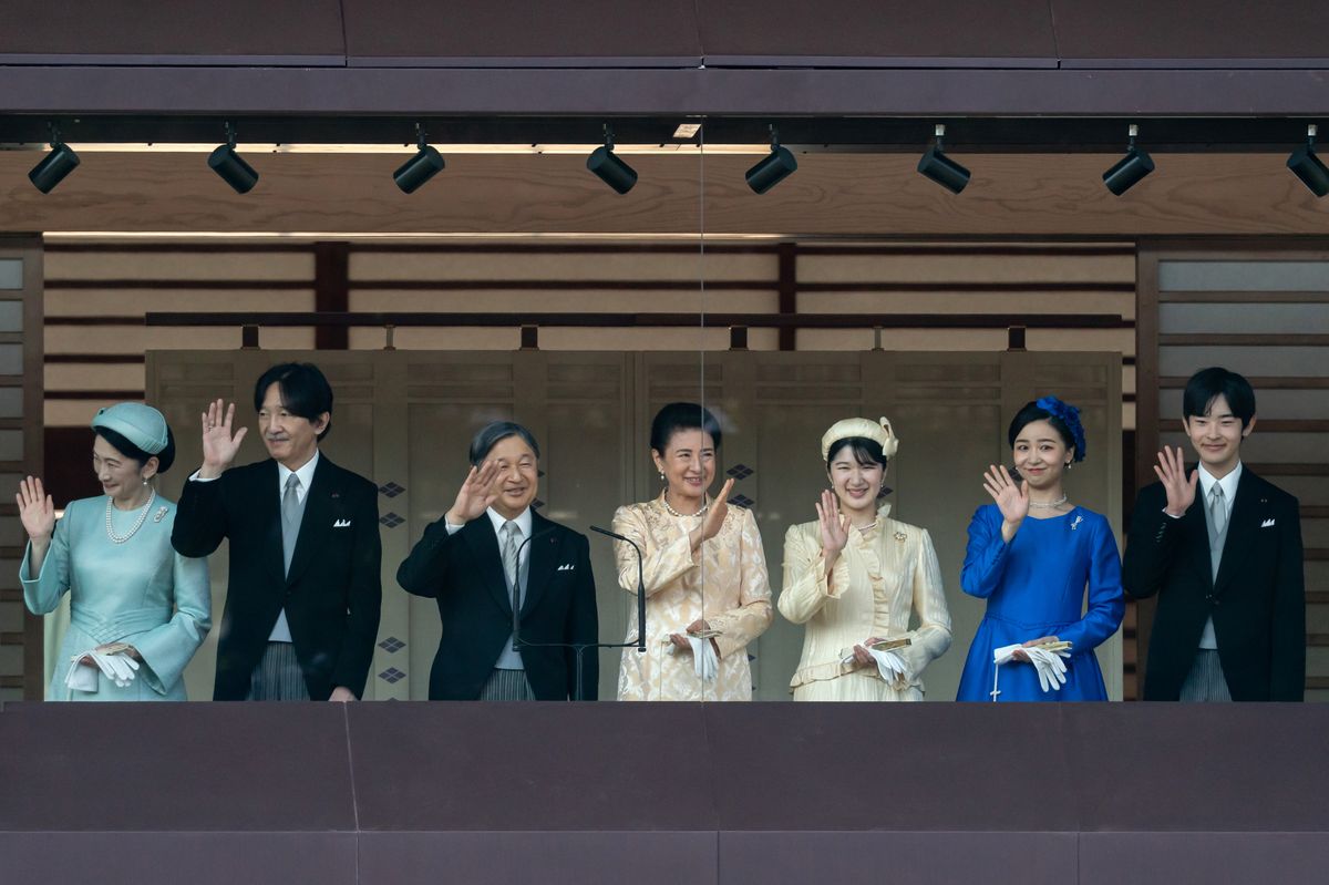 Emperor Naruhito, Empress Masak, and their daughter, Princess Aiko, along with Crown Prince Fumihito, Princess Kiko and their children, Kako and Hisahito