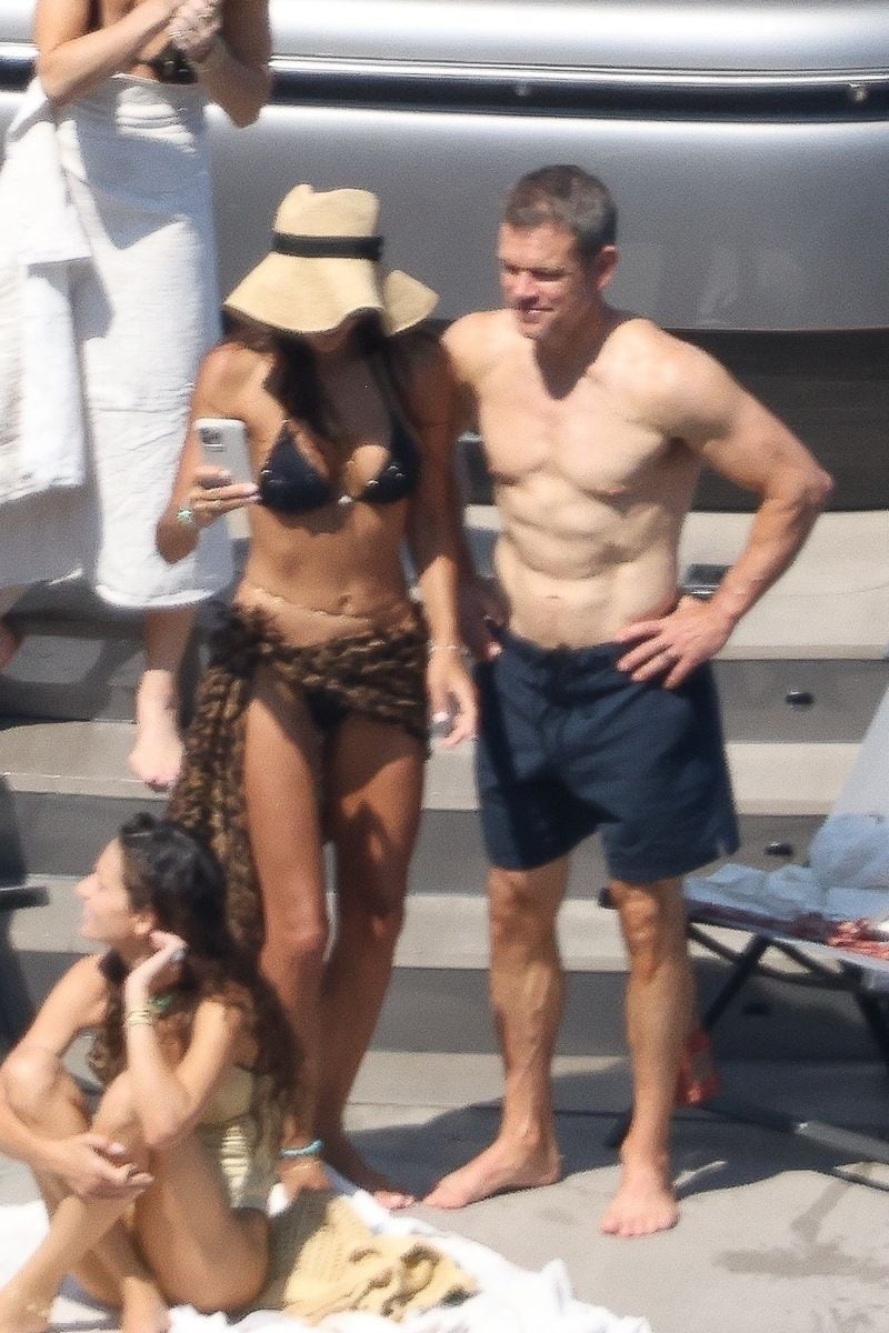 54-year-old Matt Damon continues to defy his age as the The Bourne Identity star looks ripped out in the glorious Spanish sunshine of Ibiza.