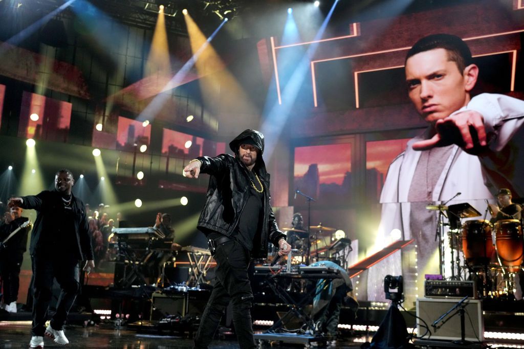 Eminem performs at the 37th Annual Rock & Roll Hall of Fame Induction Ceremony