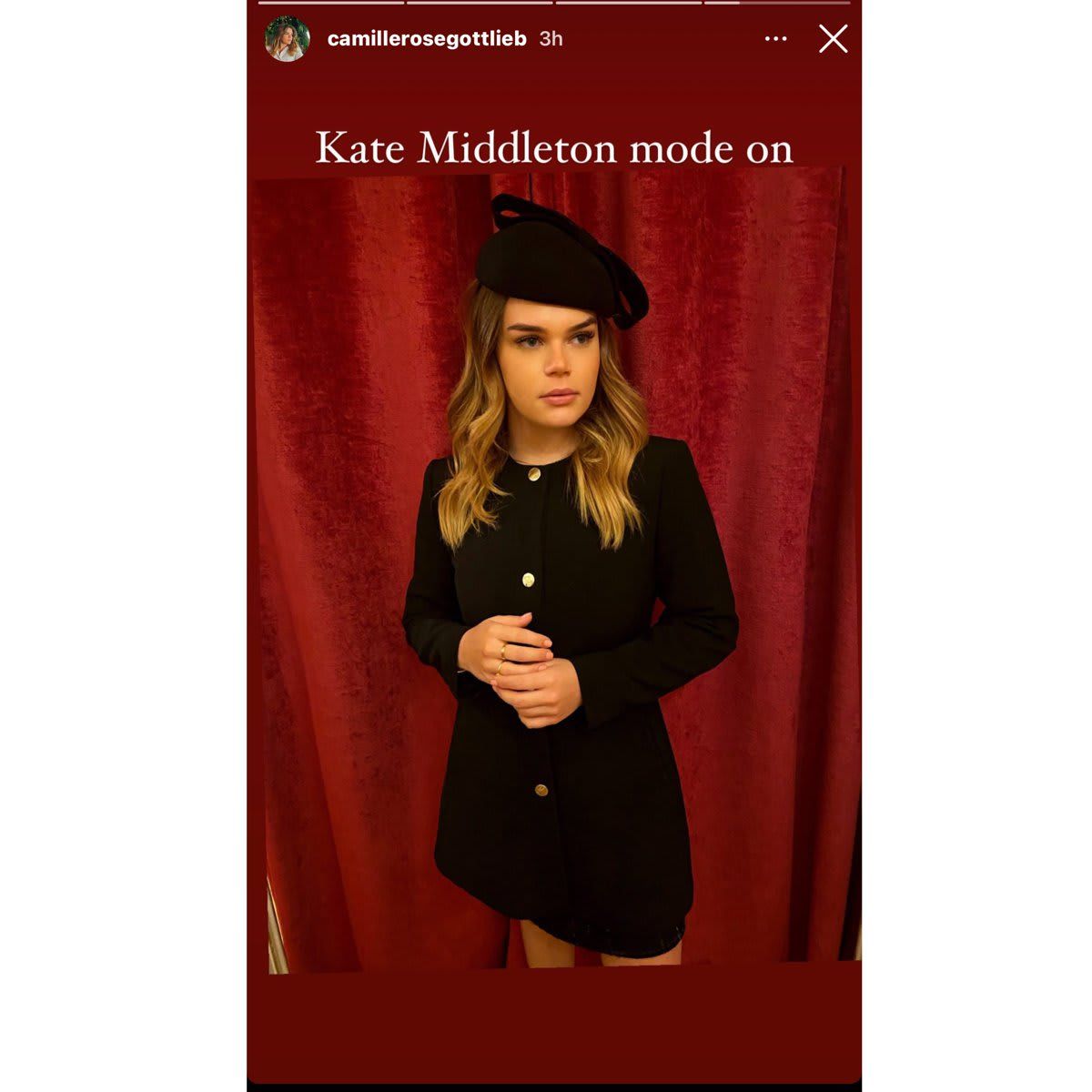 Camille shared a photo of her National Day look writing, 'Kate Middleton mode on'