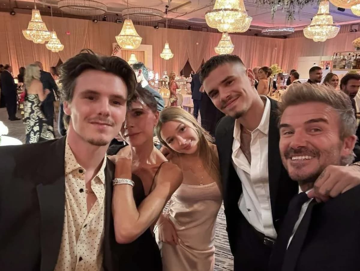 David and Victoria Beckham alongside their kids, Harper, Cruz, and Romeo