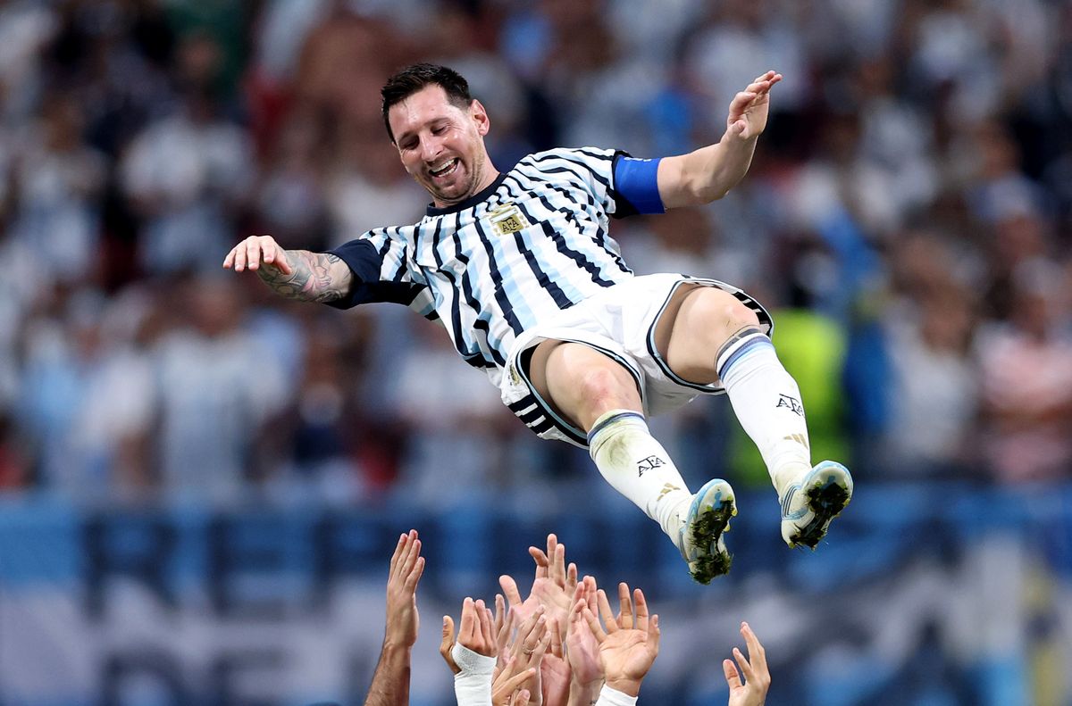 Lionel Messi celebrates after scoring Argentina's equalizer during the dramatic World Cup Round of 16 victory over Egypt.
