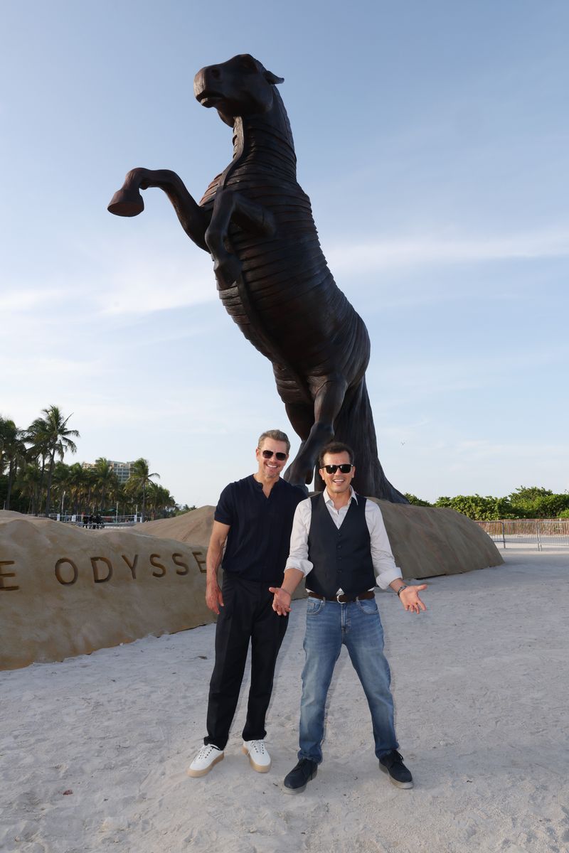 Matt Damon and John Leguizamo attend a special ODYSSEY Miami Photo call