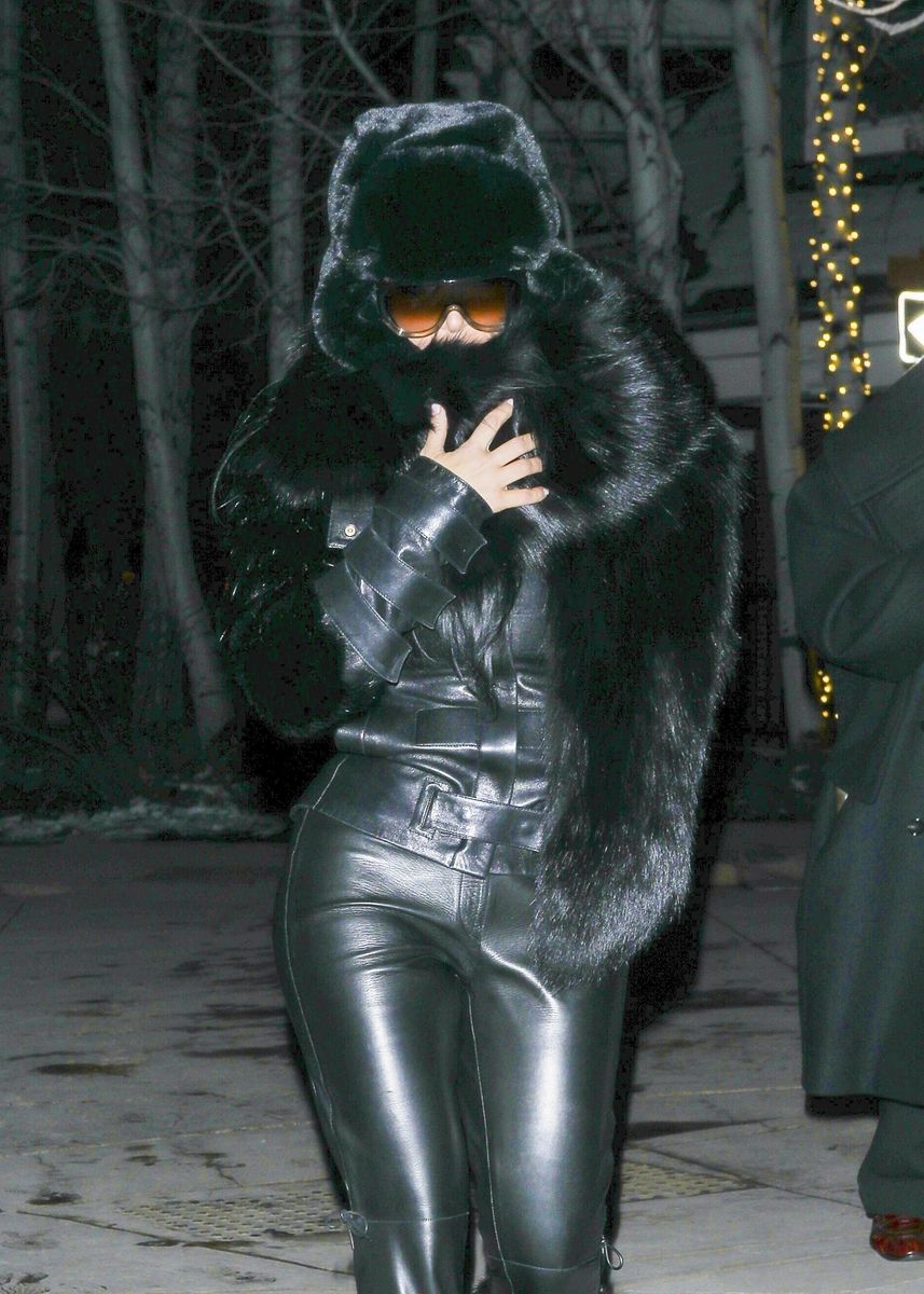 Kim Kardashian bundled up against the cold as she stepped out for hot chocolate in Aspen, Colorado.