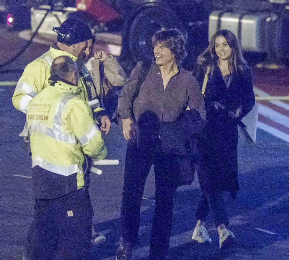 Tom Cruise and Ana de Armas arrive at London Heliport Battersea together for the second day in a row on March 13