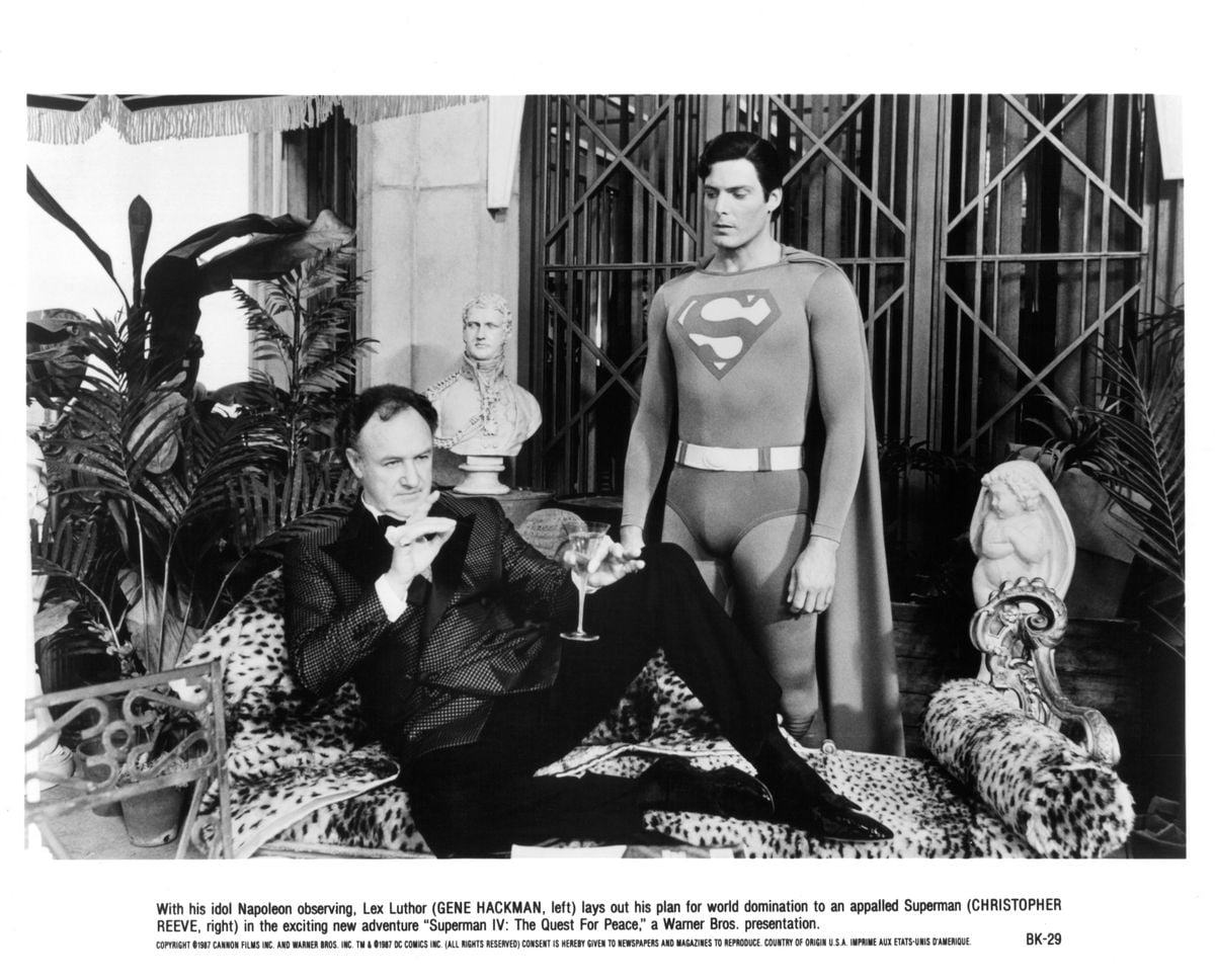 Gene Hackman and Christopher Reeve in a scene from Superman in 1987.