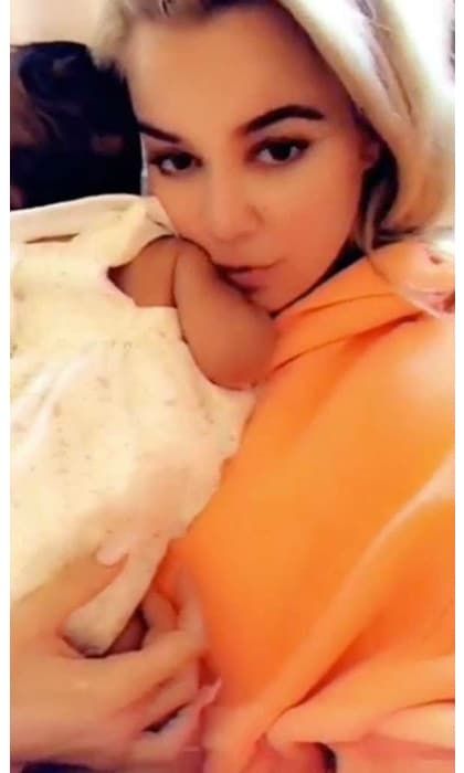 Khloe Kardashian took to social media to express her nerves about being away from her baby girl for the first time. "Tomorrow is my first day back to work," Khloe said in a Snapchat video to fans on July 5, while holding her daughter. "I've missed a feeding here and there with True, but I've never missed multiple feedings in a day so I have a ton of anxiety."
Photo: Snapchat/@khloekardashian