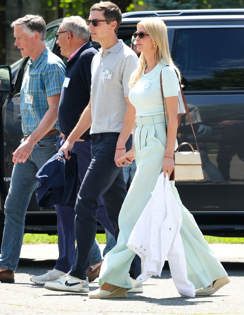 Ivanka Trump embraced quiet luxury in a chic pastel Matthew Bruch ensemble while attending the annual Sun Valley gathering.