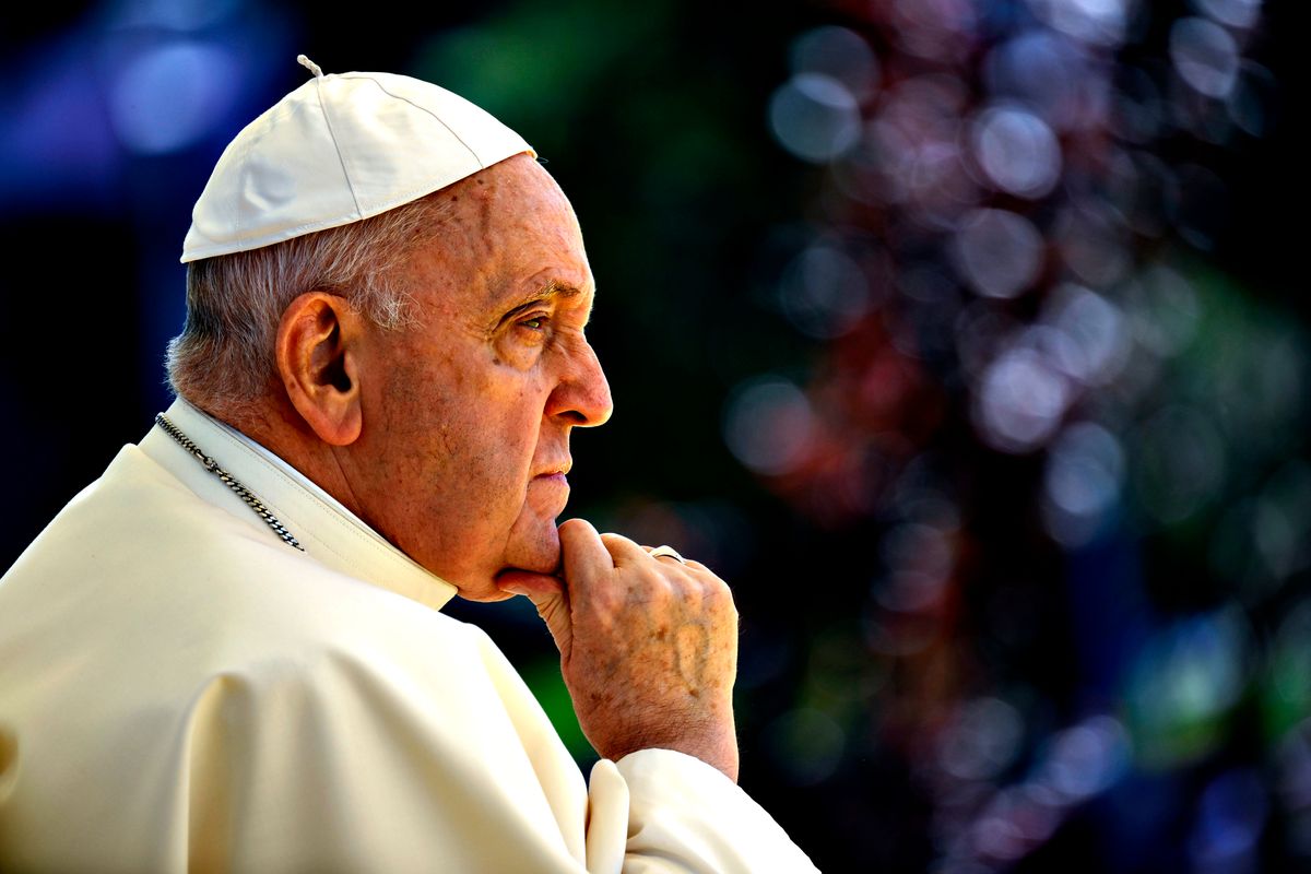 Pope Francis meets students at Portugal's Catholic University on August 03, 2023 in Lisbon, Portugal.