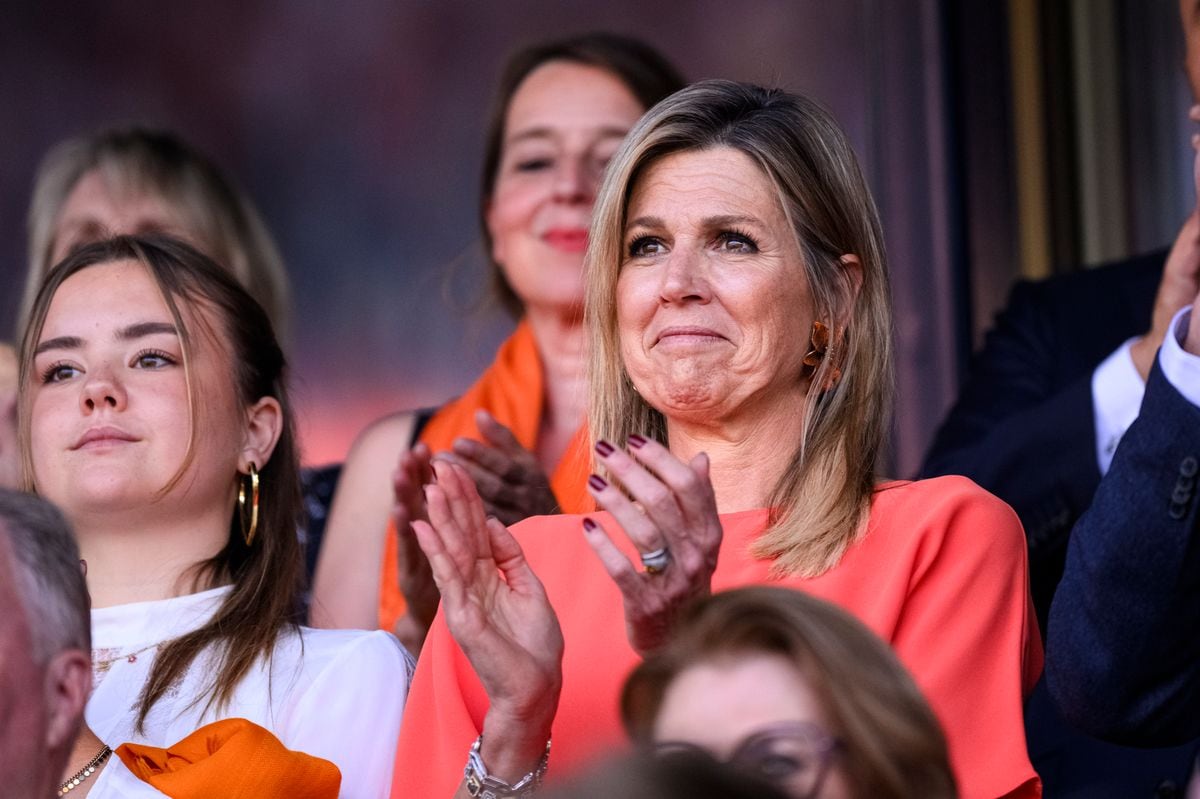 Princess Ariane of The Netherlands, Queen Maxima of the Netherlands and Frank Paauw, President of the Royal Netherlands Football Association, are seen in attendance during the UEFA Women's EURO 2025 Group D match between Wales and Netherlands 