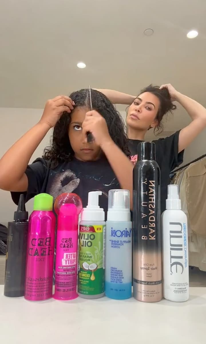 Kim Kardashian and North West tutorial on how to achieve a polished slicked back ponytail