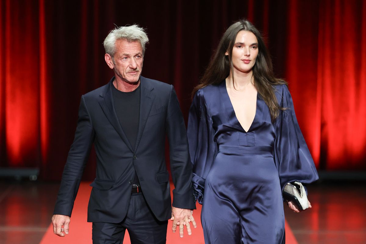 Sean Penn and Valeria Nicov attend the Opening Ceremony during the 17th Film Festival Lumiere on October 11, 2025 in Lyon, France