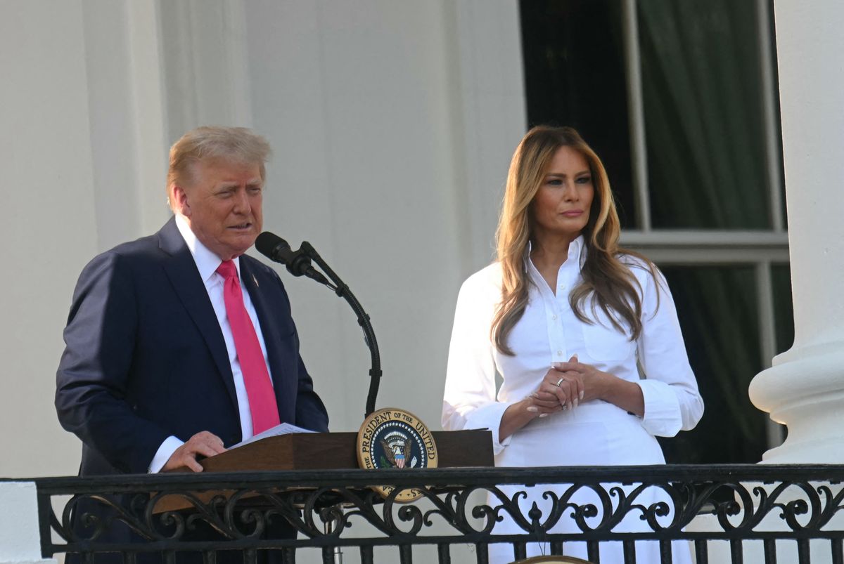 US President Donald Trump speaks at the Military Family Picnic on the South Lawn of the White House in Washington, DC, on July 4, 2025.