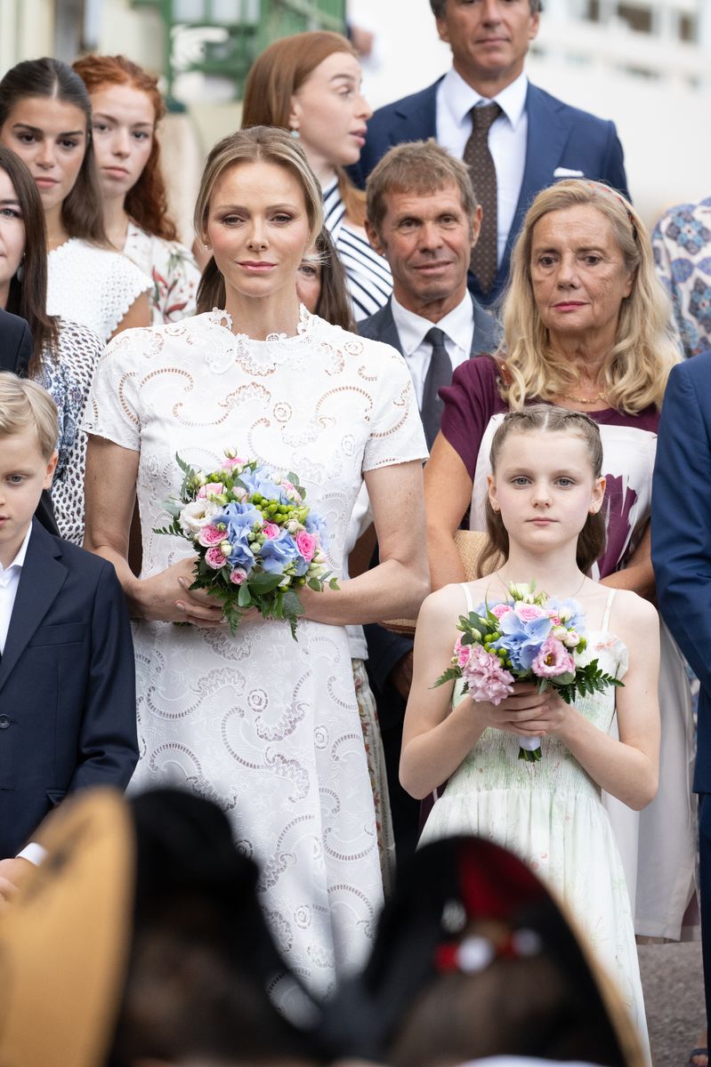 MONACO, MONACO - SEPTEMBER 06: (EDITOR'S NOTE : NO TABLOIDS WEB & PRINT, NO DAILY MAIL, NO DAILY MAIL GROUP, NO BILD, NO CHI, NO VOICI, NO CLOSER)  Princess Charlene of Monaco and Princess Gabriella of Monaco attend The "U CavagnÃ«tu" - Traditional Monegasque Picnic on September 06, 2025 in Monaco, Monaco. (Photo by David Niviere/SC Pool - Corbis/Getty Images)