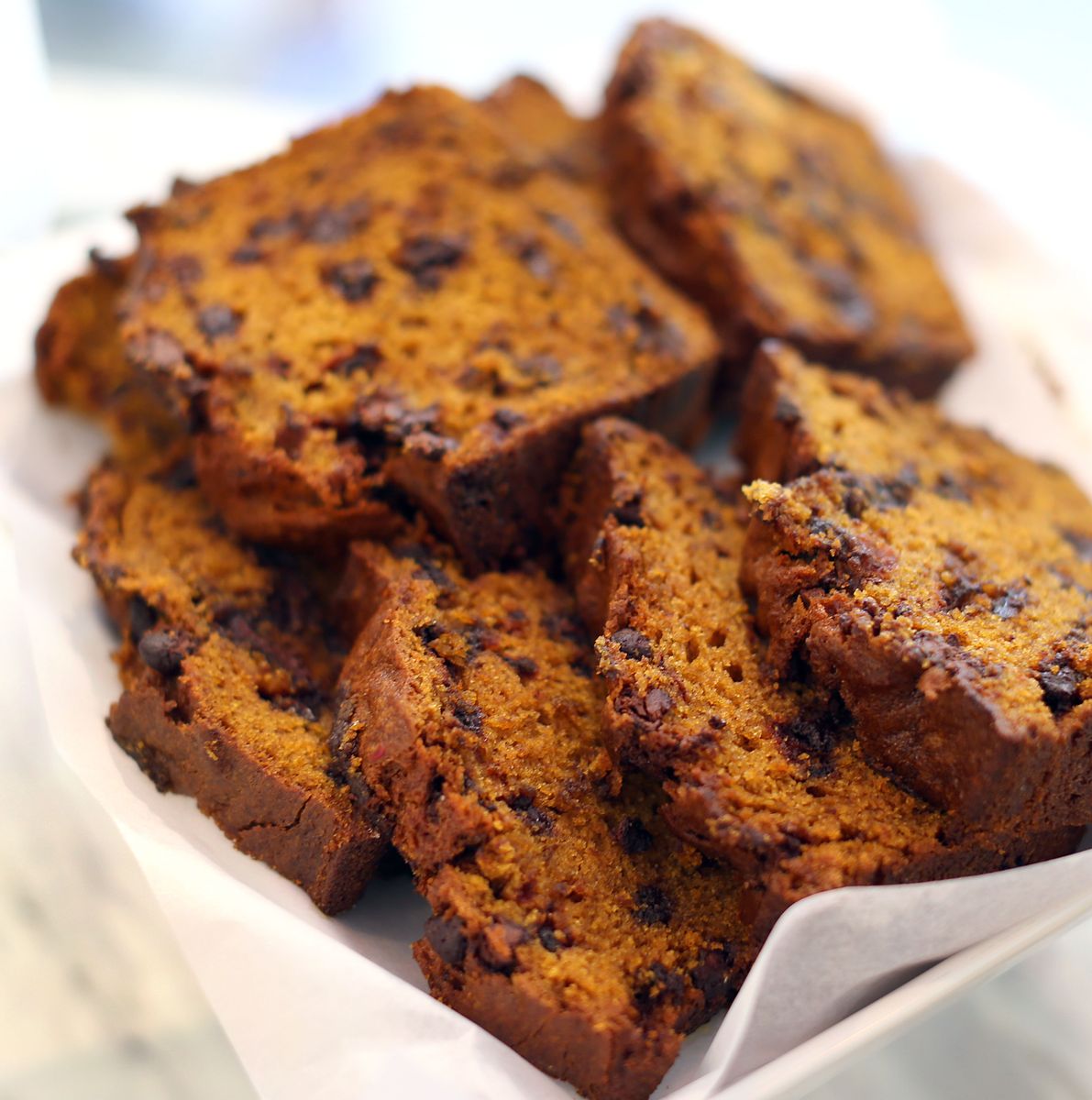 For chocolate pumpkin bread, fold semisweet or dark chocolate chips into the batter