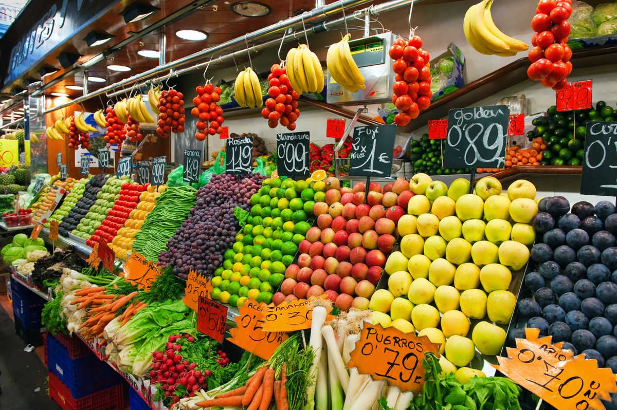 Fruits and vegetables in Mercat de la Boqueria.