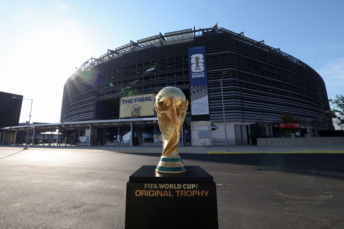 The FIFA World Cup Trophy is displayed at New York/New Jersey Stadium ahead of the FIFA World Cup Final