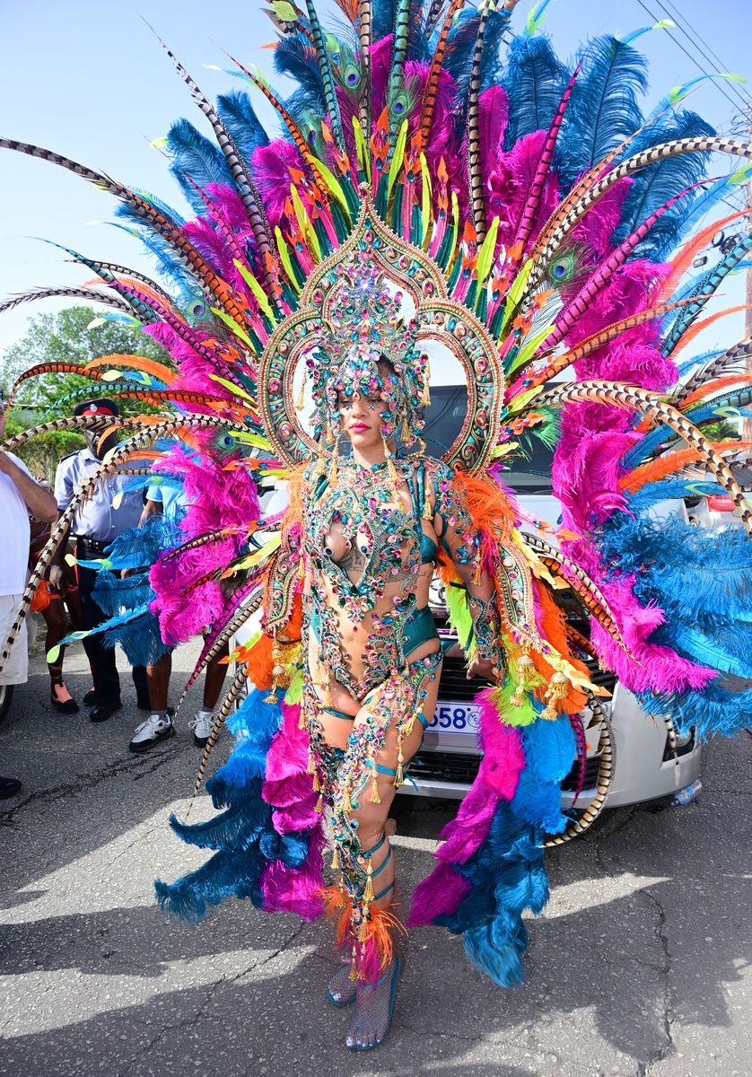 The Grammy-winning singer and business mogul embraced one of Barbados' biggest cultural traditions, dancing through the streets in a breathtaking carnival costume