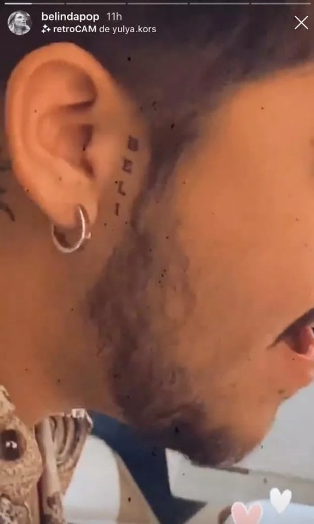 Christian Nodal gets Belinda's name tattooed on his face