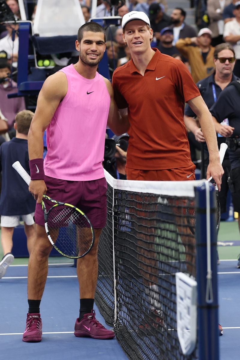  (L-R) Carlos Alcaraz of Spain and Jannik Sinner of Italy.