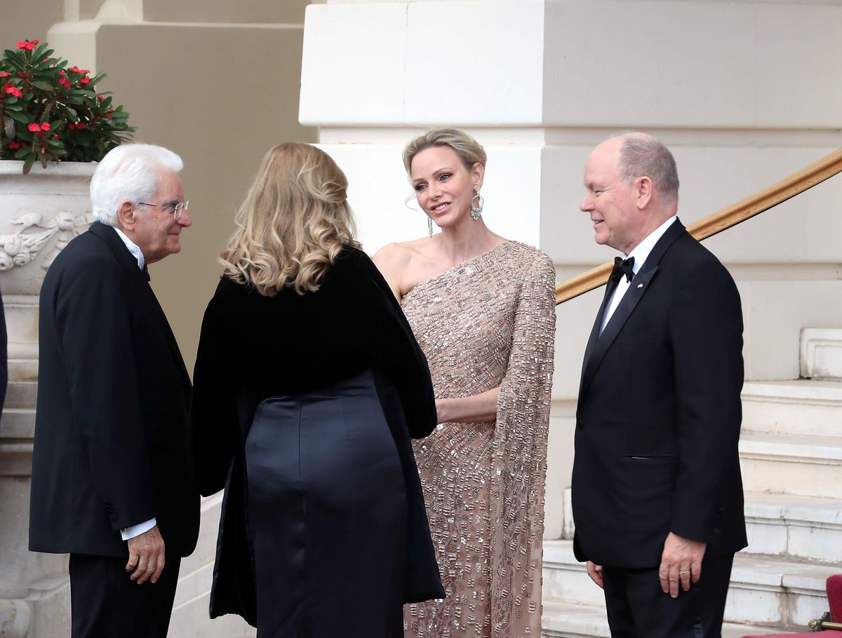 Princess Charlene chose an embellished Elie Saab gown for an evening celebrating the Italian president’s state visit to Monaco.
