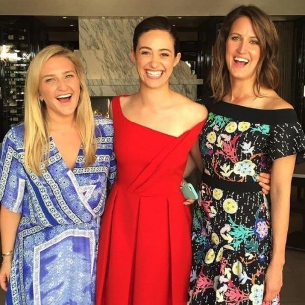 Emmy was seen in the red Preen dress on September 25 during her bridal luncheon.
Photo: Instagram/@emmyrossum