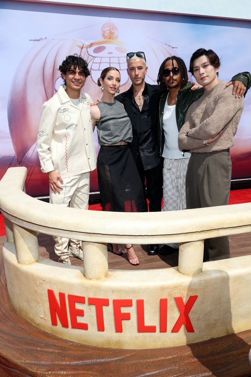 Iñaki Godoy, Emily Rudd, Taz Skylar, Jacob Romero and Mackenyu attend NETFLIX TUDUM 2025: THE LIVE EVENT at The Kia Forum on May 31, 2025 in Inglewood, California. (Photo by Kevin Mazur/Getty Images for Netflix)