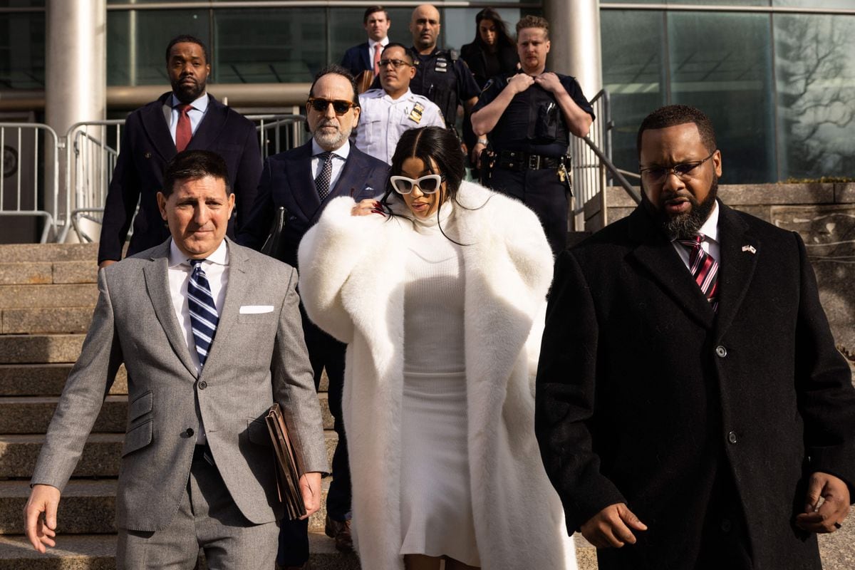 Cardi B departs after a court hearing at Queens County Criminal Court, following a compliance hearing regarding the terms of her agreement over a strip club assault, in New York City on January 17, 2023