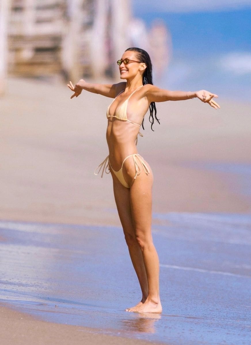 Bella Hadid was spotted enjoying a swim in the chilly Pacific Ocean