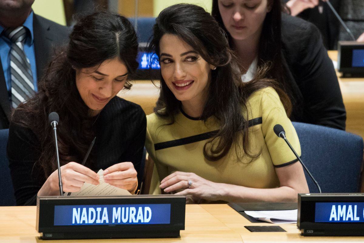 Human rights activist Nadia Murad with her lawyer Amal Clooney 