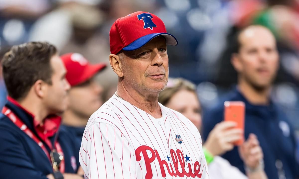 Bruce Willis Throws Ceremonial Pitch At Milwaukee Brewers v Philadelphia Phillies Game
