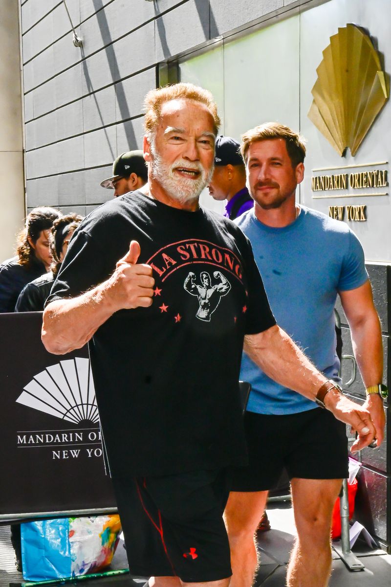  Arnold Schwarzenegger is seen  on May 12, 2025 in New York City. (Photo by Raymond Hall/GC Images)