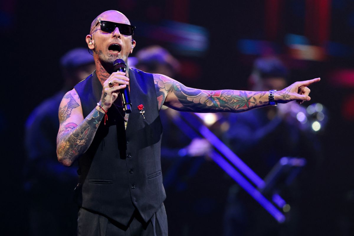 Argentine singer Emanuel Noir, of the band Ke Personajes, performs on stage during the 65th Vina del Mar International Song Festival in Vina del Mar, Chile, on February 25, 2026. (Photo by Javier TORRES / AFP via Getty Images) 