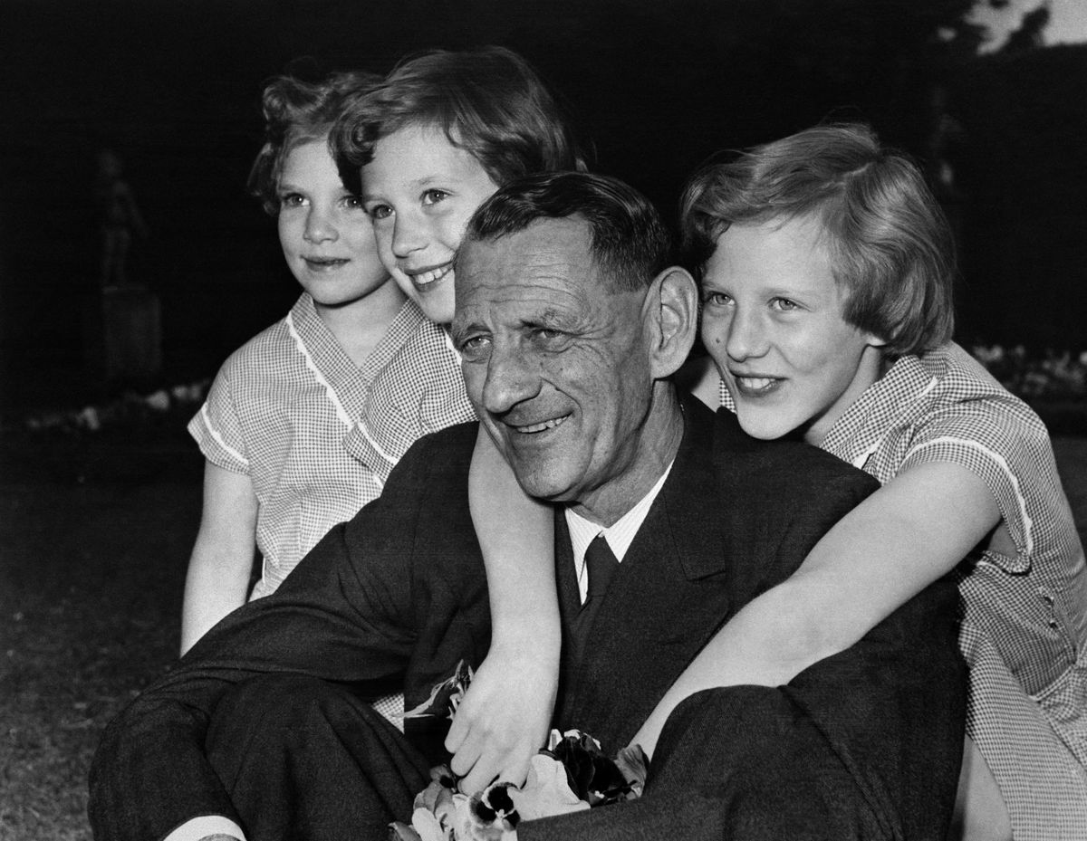 King Frederik IX of Denmark pictured with his three daughters, Princess Anne-Marie, Princess Benedikte and Princess Margrethe, in 1949. Margrethe ascended the Danish throne following her father’s death in 1972.
