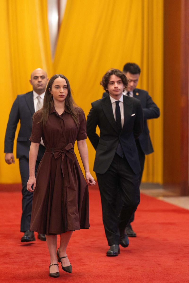 Princess Salma of Jordan stepped out in an elegant brown Bottega Veneta shirt dress during the royal visit to China.
