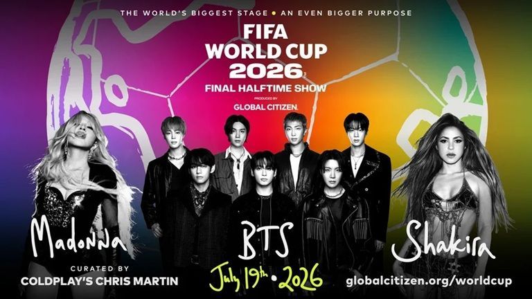 Madonna, Shakira and BTS will perform the first halftime show of the 2026 World Cup final on July 19.