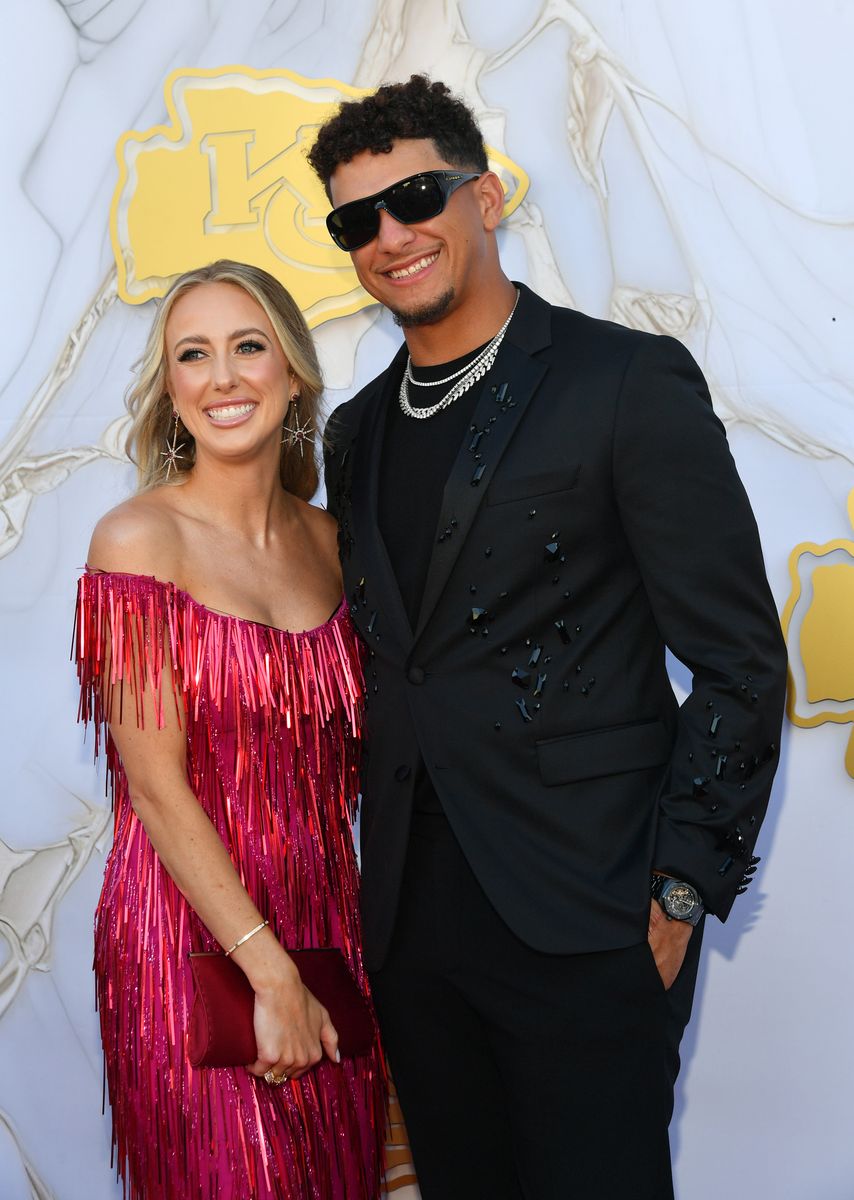 KANSAS CITY, MISSOURI - JUNE 13: Brittany and Patrick Mahomes arrive on the red carpet prior to the Kansas City Chiefs Super Bowl Ring Ceremony at the Nelson-Atkins Museum of Art on June 13, 2024 in Kansas City, Missouri. (Photo by Fernando Leon/Getty Images)