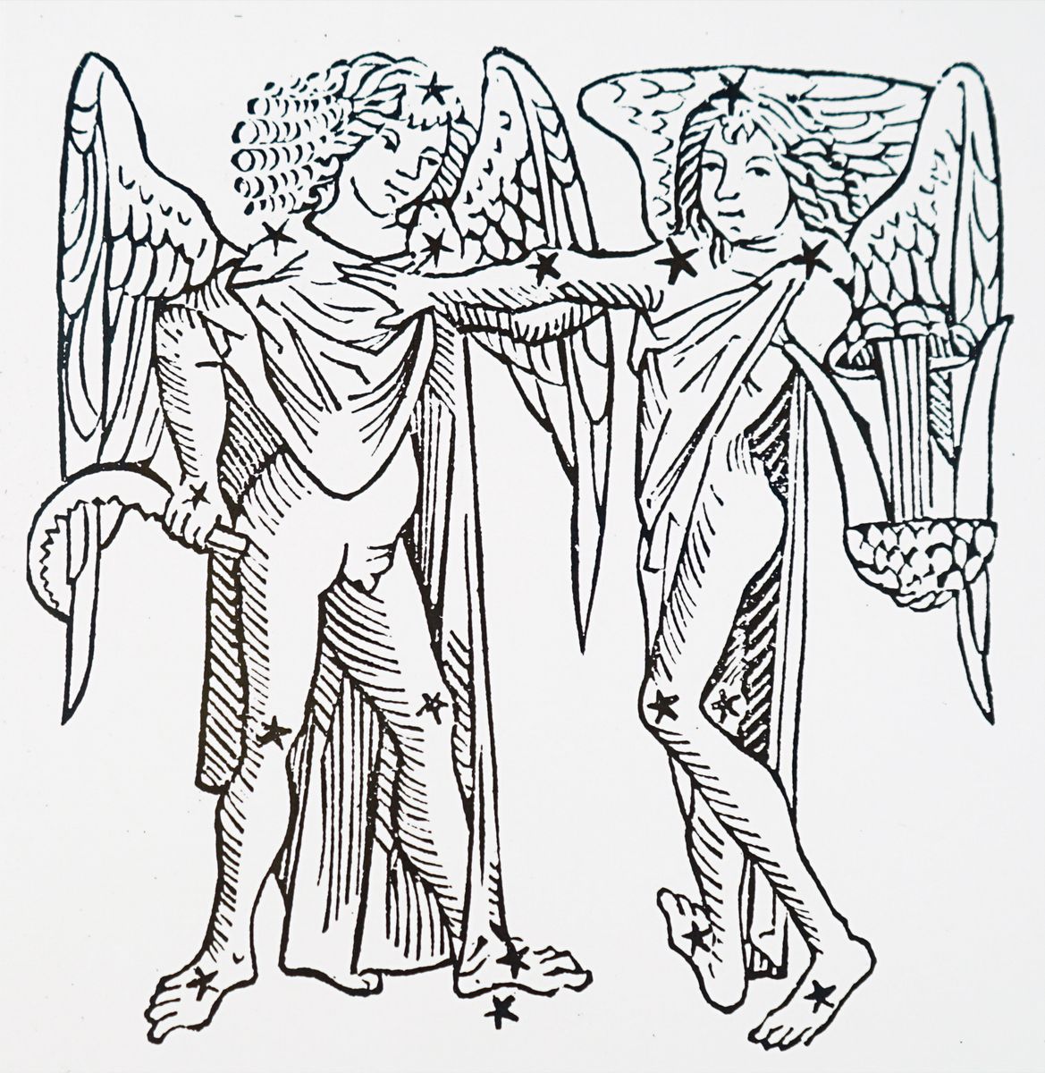 Illustration depicting the Zodiacal sign of Gemini. Dated 15th Century.