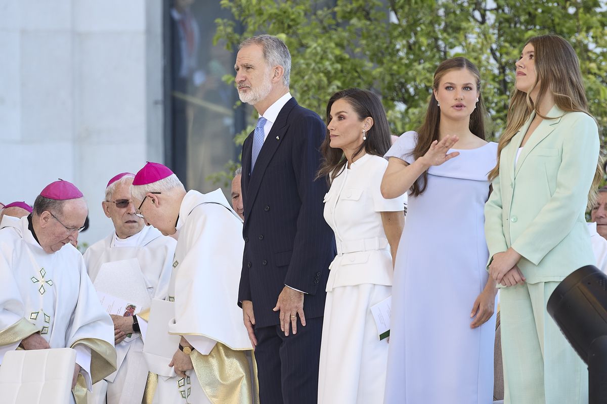 Infanta Sofia, Princess of Asturias Leonor and Queen Letizia of Spain attend the departure ceremony of Pope Leo XIV