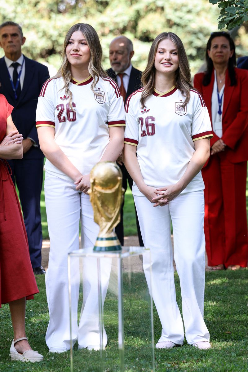 Princess Leonor of Spain and Princess Sofia of Spain meet national football team after the FIFA World Cup 2026 at Zarzuela Palace in Madrid