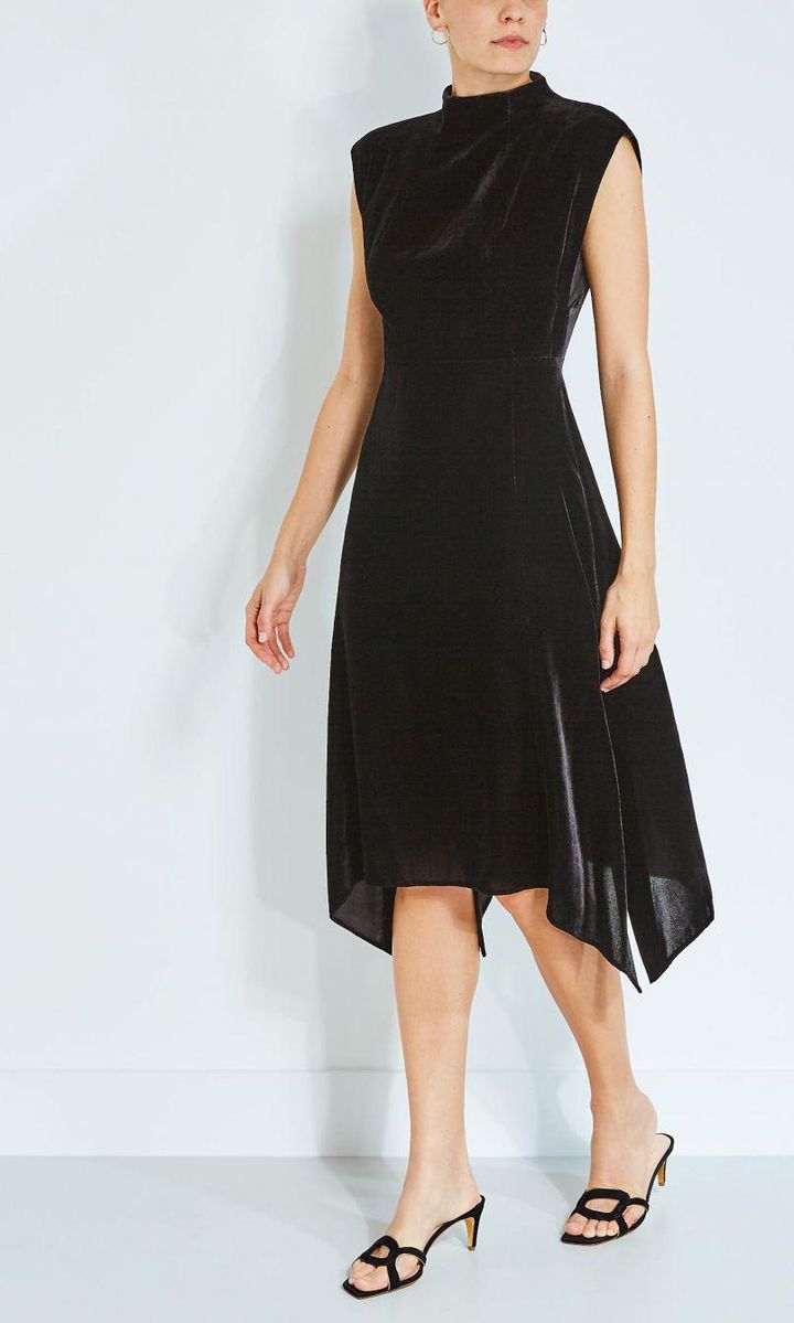 Allegra Velvet Asymmetric Hem Midi Dress