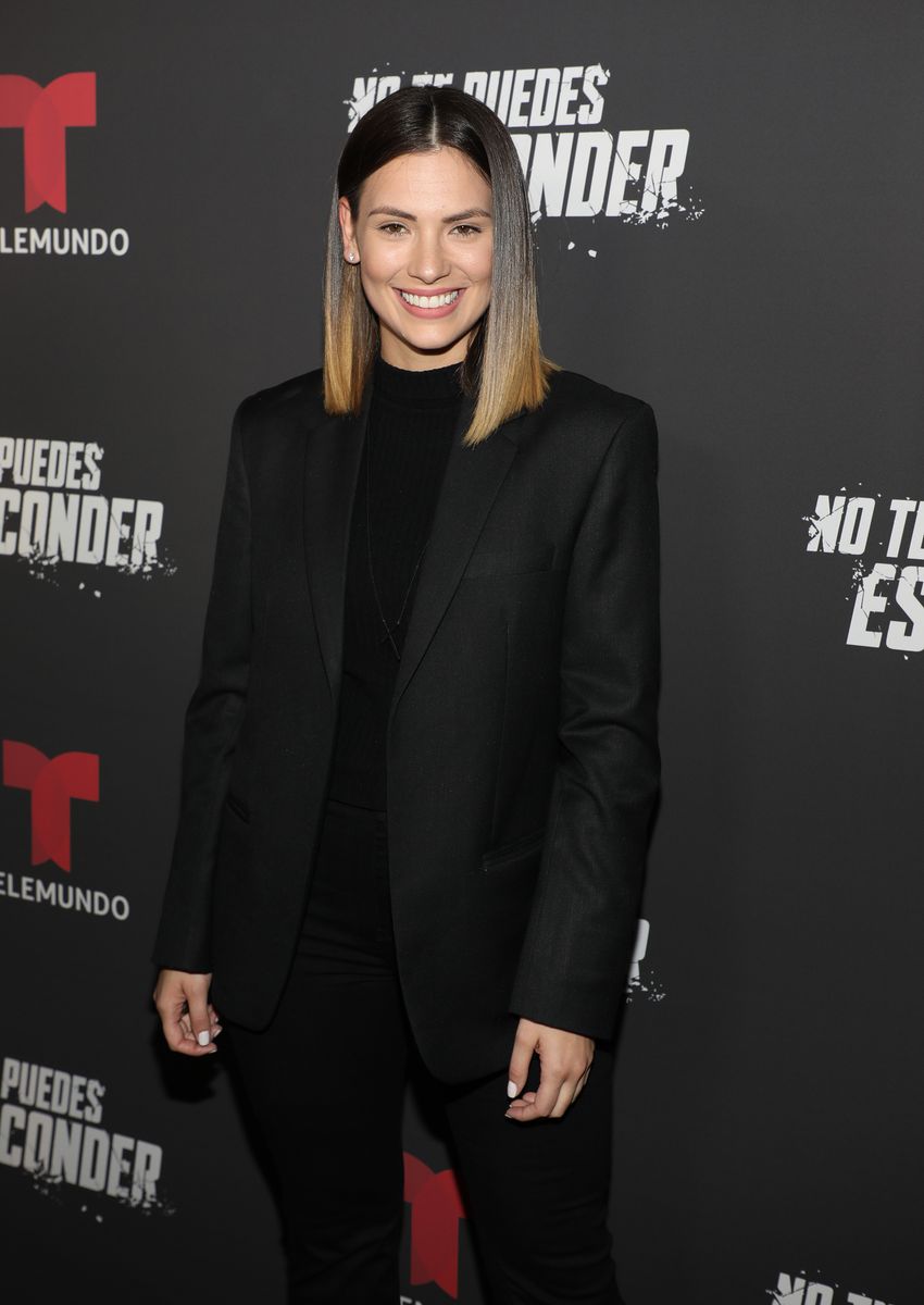 Laura Chimaras is seen on the red carpet during the "No Te Puedes Esconder" premiere at Telemundo Center on September 24, 2019 in Doral, Florida