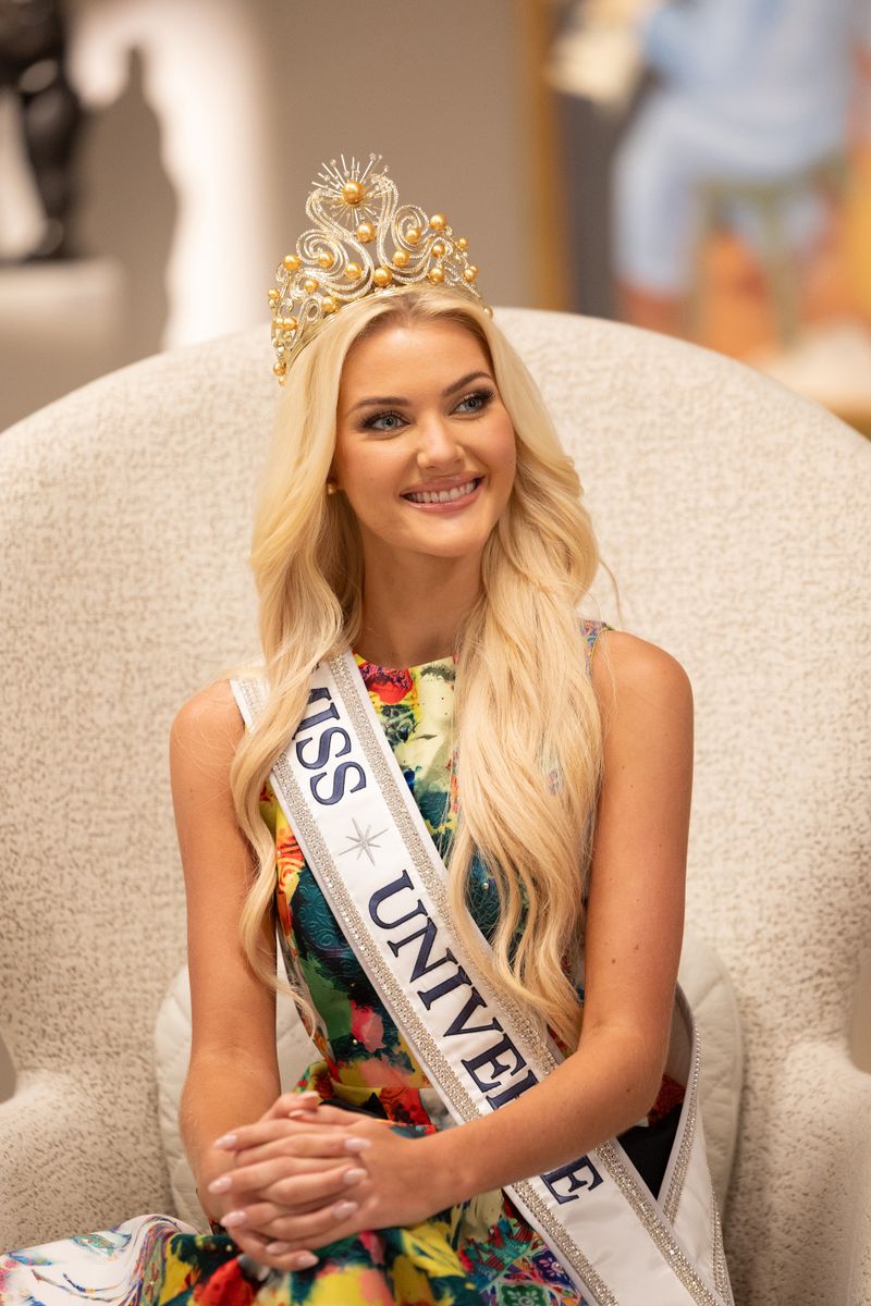 Miss Universe 2024 Victoria Kjaer Theilvig poses at Gary Nader Art Centre on November 21, 2024 in Miami, Florida.