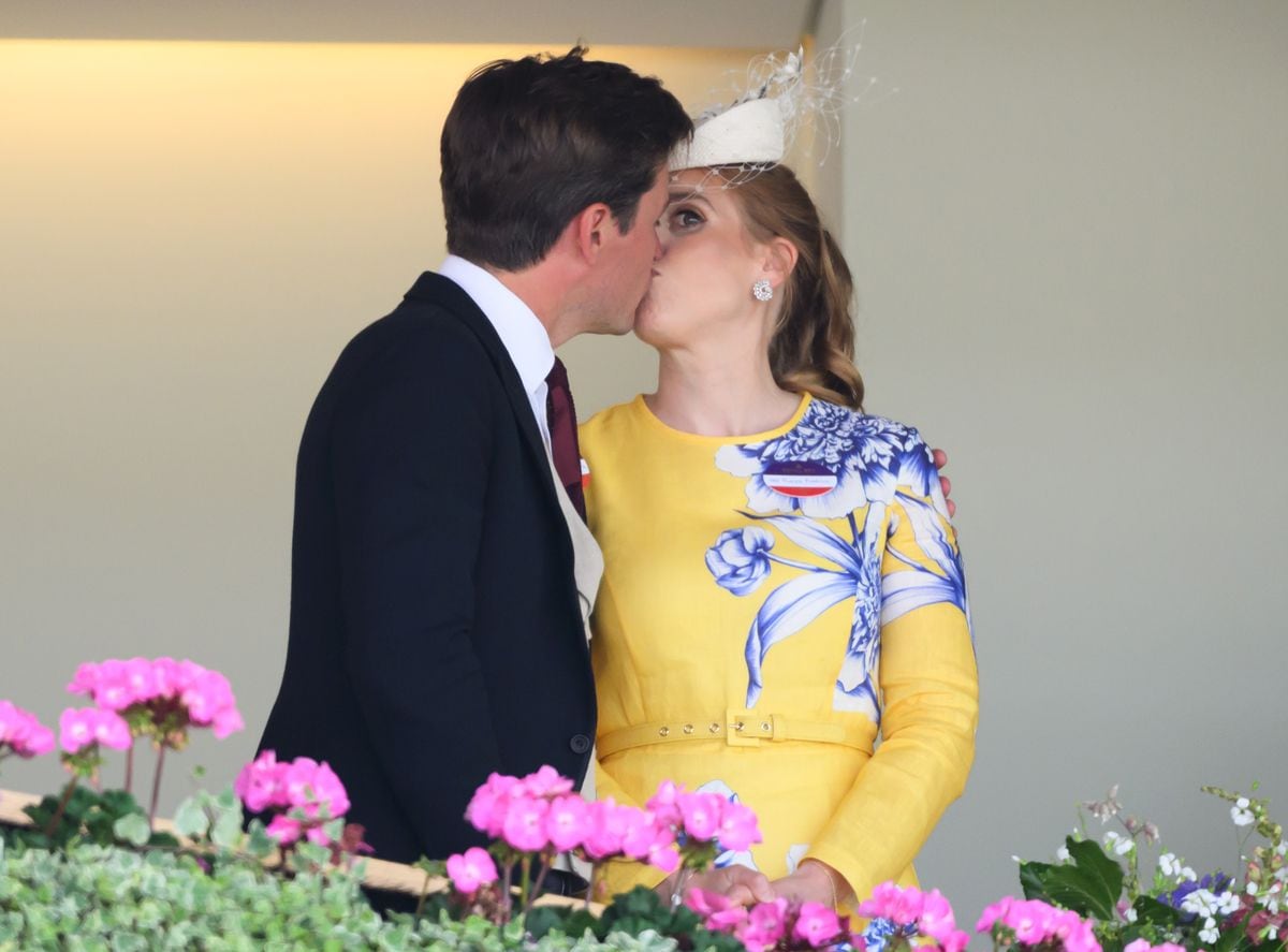 Edoardo Mapelli Mozzi and Princess Beatrice of York attend on day three of Royal Ascot at Ascot Racecourse on June 19, 2025 in Ascot, England. (Photo by Karwai Tang/WireImage)