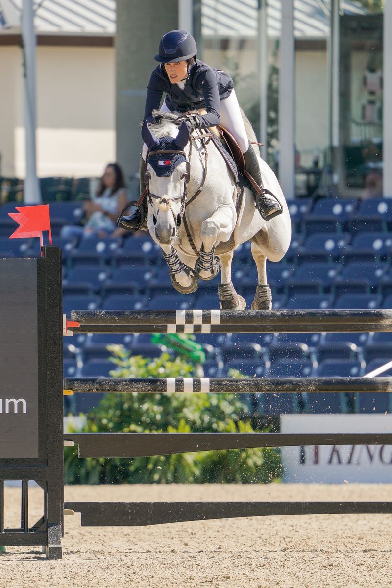 Jessica Springsteen during the $74,000 CaptiveOne Advisors 1.50m Classic of the 2023 Winter Equestrian Festival on January 29, 2023, at Wellington International in Wellington, Florida. 